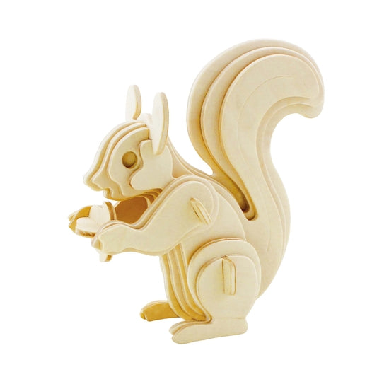 White background with a built 3D Wooden Puzzle of a Squirrel by Hands Craft.