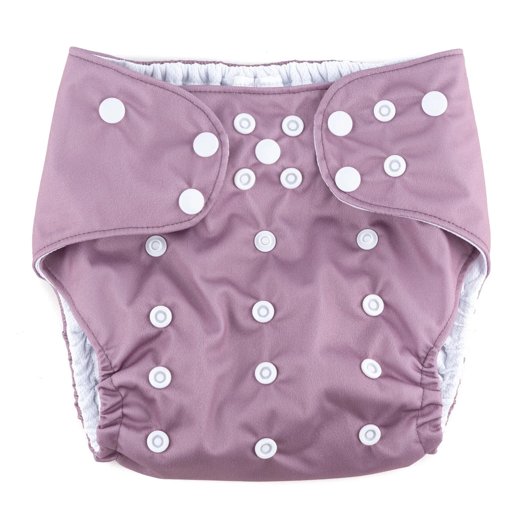 Purple Reusable Swim Diaper by Current Tyed. White background. 