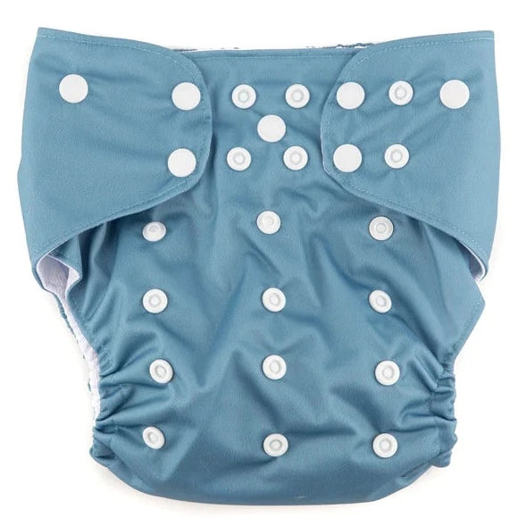 Stone Blue Reusable Swim Diapers by Current Tyed. White background. 