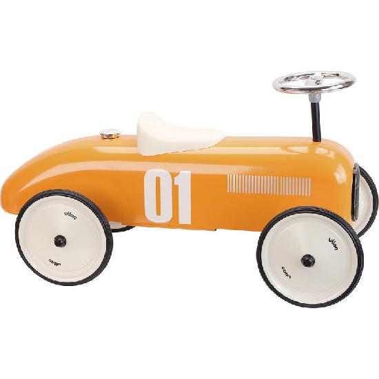 White background with the Vintage Ride-On Car in Orange by Vilac.