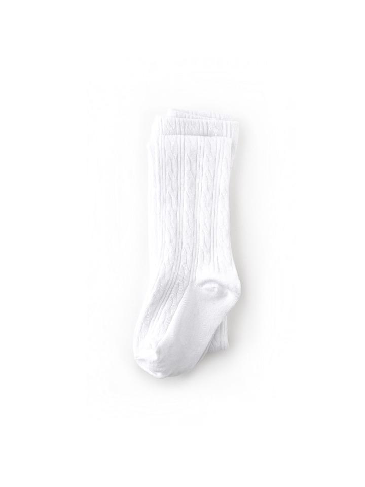 White background with Cable Knit Tights in White by Little Stocking Co.