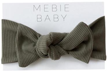 White background with a close up of the packaging for the Winter Green Organic Cotton Ribbed Head Wrap by Mebie Baby.
