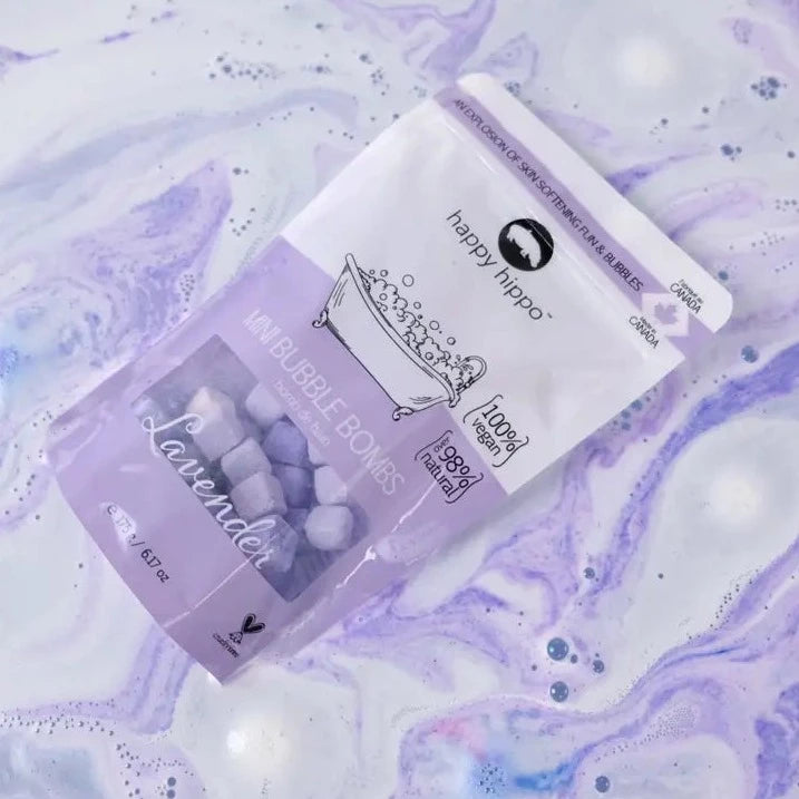 Lavender Mini Bubble Bombs by Happy Hippo Bath in a bath 